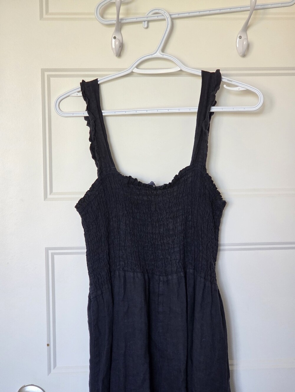 Frances Bertini Navy Blue Made in Italy 100% Linen Smocked Maxi Dress Sz M 🇮🇹 - Picture 10 of 14
